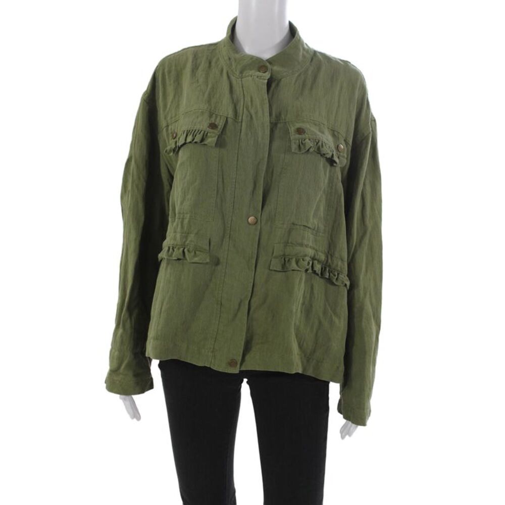 Anthropologie Womens Military Jacket Green Long Sleeve Size S